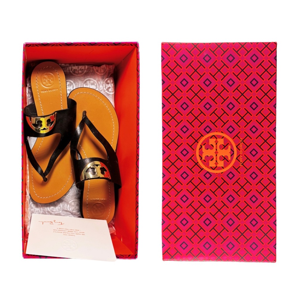 Tory Burch Sidney Sandals - Black Leather Thong Sandals, Size 6.5 - Picture 8 of 9